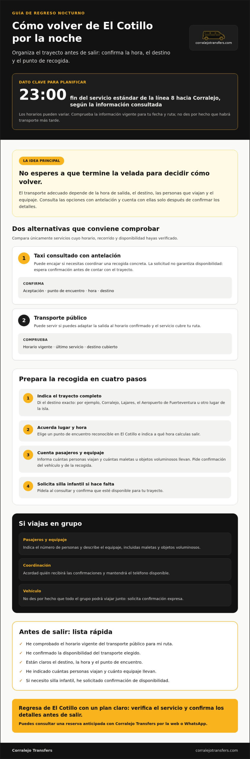 Transporte para volver del Cotillo por la noche: opciones y consejos